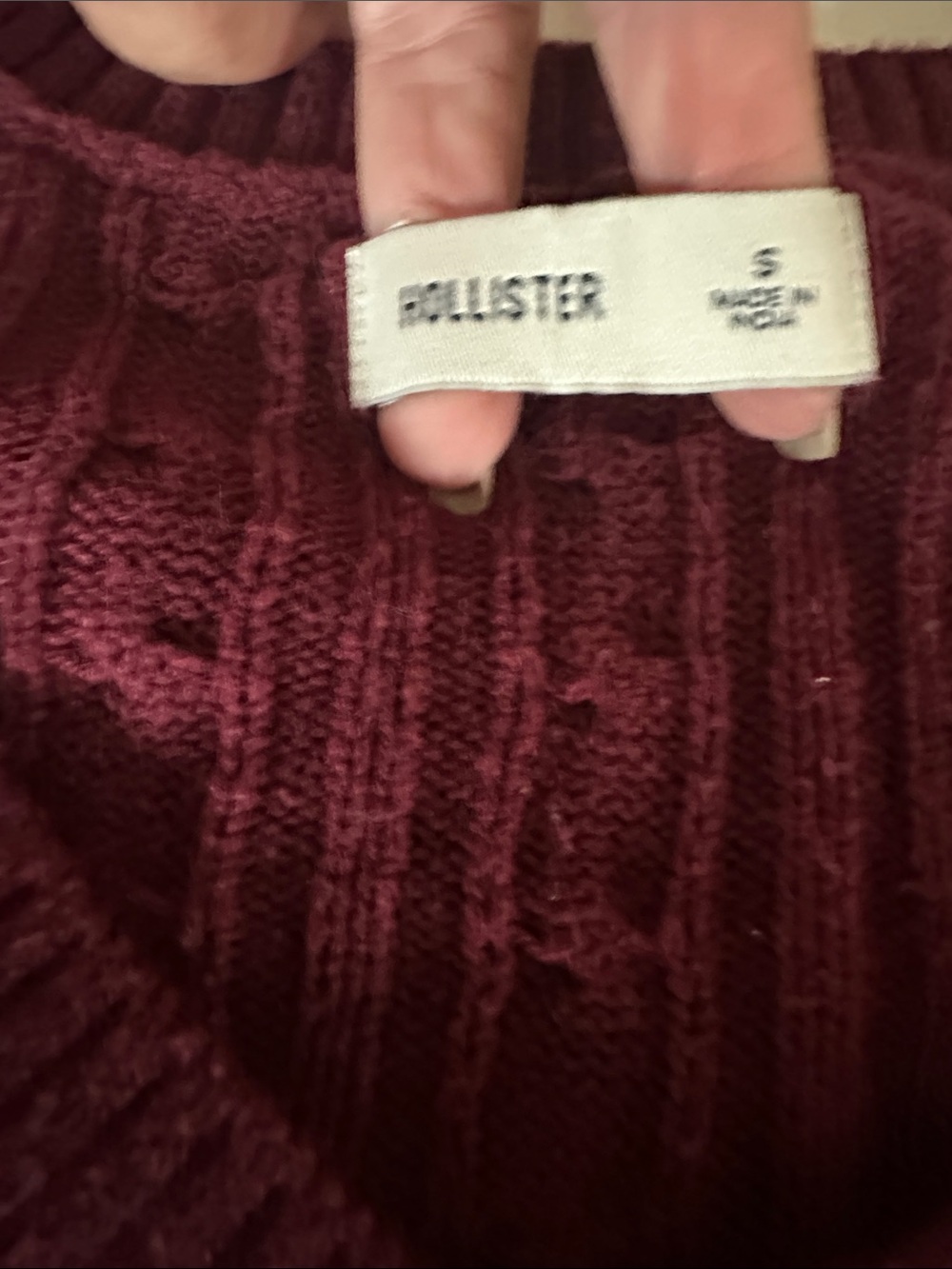 Hollister Women's Cable V-Neck Sweater - Wine/burgundy Small - Picture 2 of 6